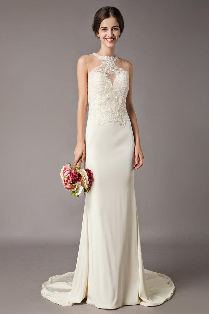 Wedding Dresses Ivory Lace Sleeveless Illusion Column Column Bridal Go Dbrbridal Wedding Dresses Ivory Lace Sleeveless Illusion Column Column Bridal Go Dbrbridal