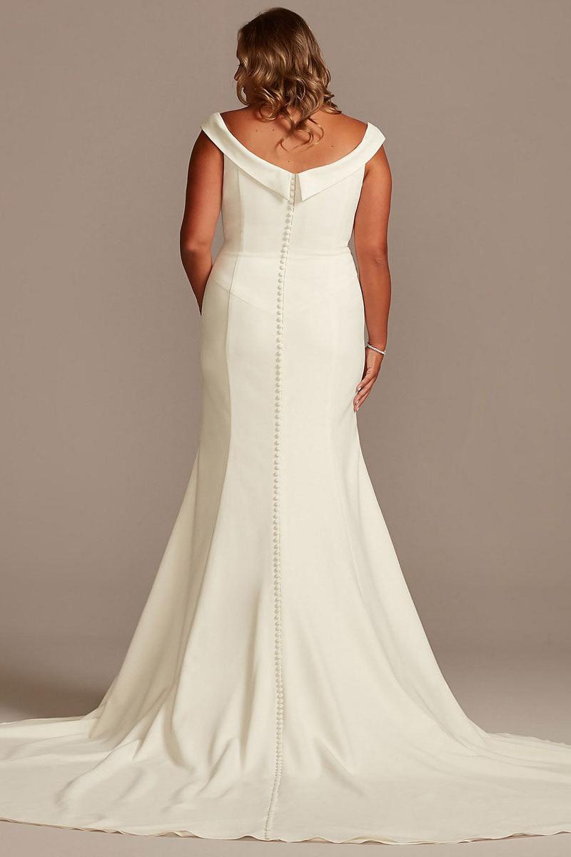 White Mermaid Wedding Dresses With Chapel Train Stretch Crepe Sleeveless Off-Shoulder Buttons Sexy Backless Bridal Gowns-Dbrbridal