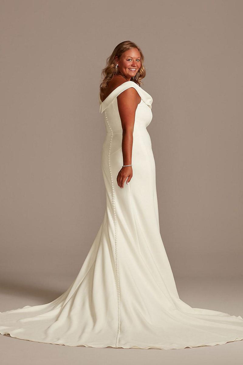 White Mermaid Wedding Dresses With Chapel Train Stretch Crepe Sleeveless Off-Shoulder Buttons Sexy Backless Bridal Gowns-Dbrbridal