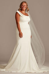 White Mermaid Wedding Dresses With Chapel Train Stretch Crepe Sleeveless Off-Shoulder Buttons Sexy Backless Bridal Gowns-Dbrbridal