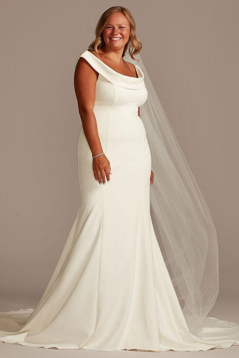 White Mermaid Wedding Dresses With Chapel Train Stretch Crepe Sleeveless Off-Shoulder Buttons Sexy Backless Bridal Gowns-Dbrbridal