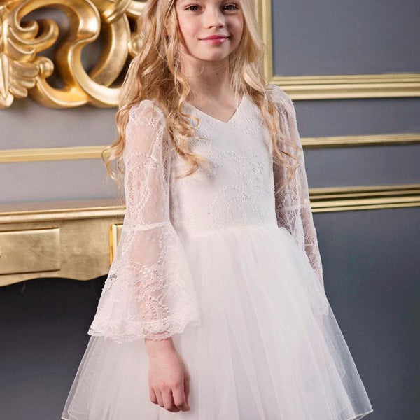 girls long sleeve white dress V-Neck Sleeves Polyester Kids Social Party Dresses – Dbrbridal Boho White Floral Lace tan sweater dress layered tulle skirt offers Color:oliva print