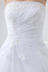 White Wedding Dresses Strapless Bridal Gown Lace Beading Side Draped Bridal Dress With Train-Dbrbridal