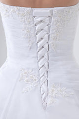 White Wedding Dresses Strapless Bridal Gown Lace Beading Side Draped Bridal Dress With Train-Dbrbridal
