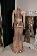 Glamorous Halter Sleeveless Mermaid Wedding Dresses Column Side Split With Zipper