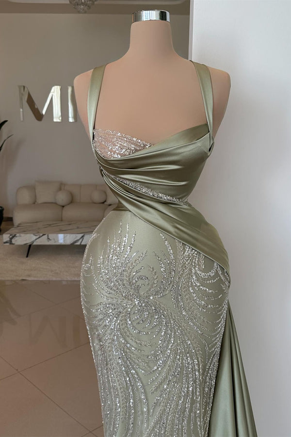 Sage Sweetheart Sleeveless Mermaid Prom Dress with Beads: A stunning gown for your special night.