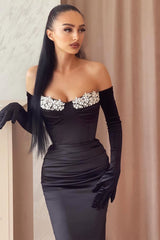 Black Sweetheart Mermaid Evening Prom Dresses With Beads
