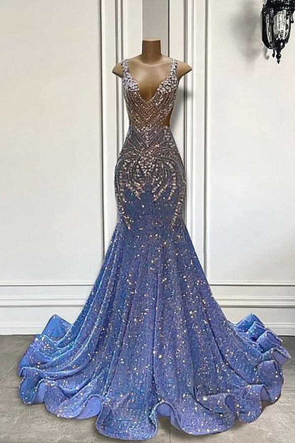 Sparkle Beaded Sequin Mermaid SIiver Beaded Prom Dresses