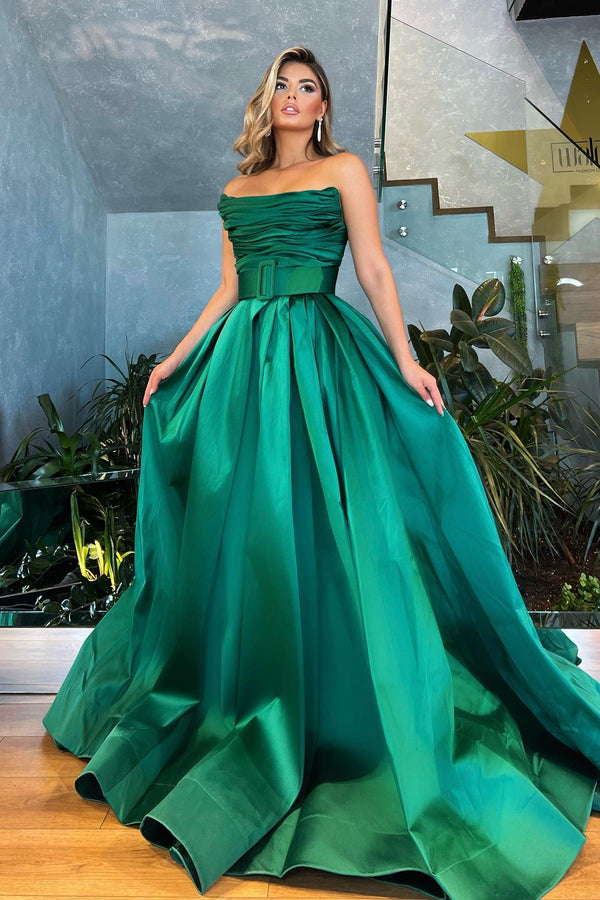 Strapless Sleeveless Mermaid Prom Dress with Pleated Design and Split Pockets