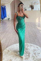 Emerald Green Sequined Sleeveless Mermaid Evening Prom Dresses
