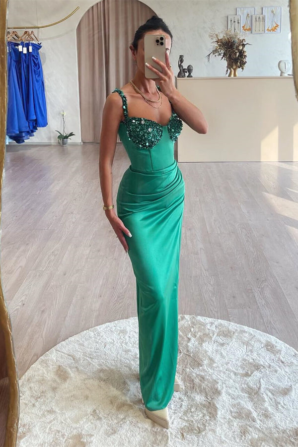 Emerald Green Sequined Sleeveless Mermaid Evening Prom Dresses