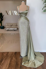 Sage Sweetheart Sleeveless Mermaid Prom Dress with Beads: A stunning gown for your special night.