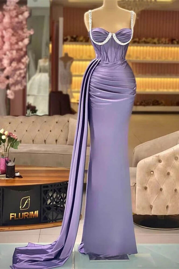 Lilac Sweetheart Mermaid Prom Dresses - Sleeveless with Ruffles and Beads