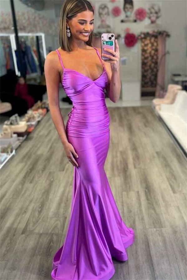 Mermaid Prom Dress with Spaghetti Straps and Strings Back