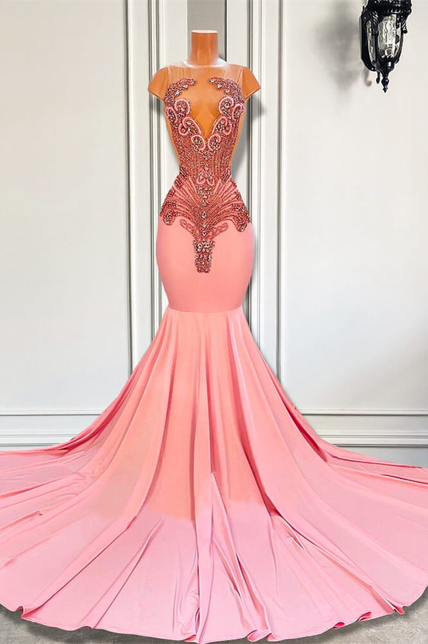 Pink Mermaid Prom Dresses with Sleeveless Design and Long Length Featuring Beadings