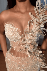 Champagne Sweetheart Sleeveless Mermaid Prom Dresses With Split Sequins Beadings