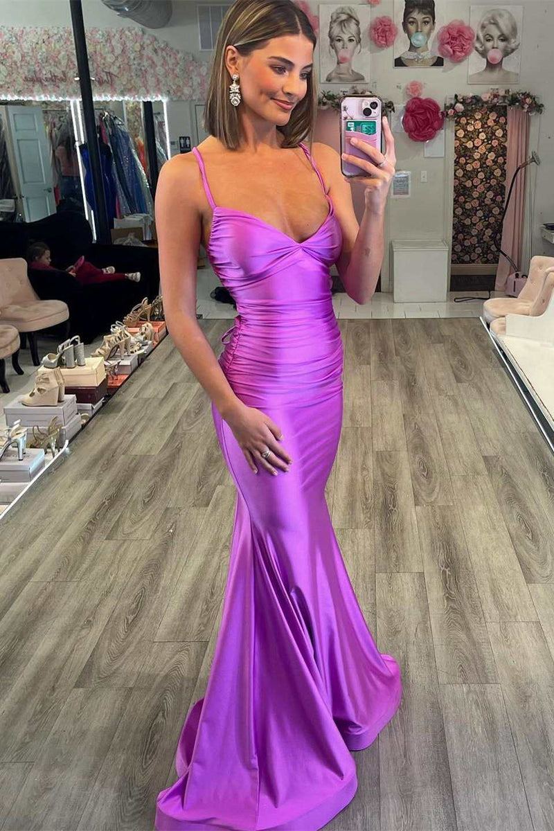 Sleeveless Mermaid Prom Dress with Spaghetti Straps and String Back