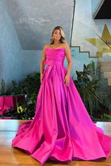 Strapless Sleeveless Mermaid Prom Dress with Pleated Design and Split Pockets