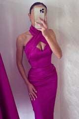 Purple Halter Sleeveless Keyhole Mermaid Evening Prom Dresses