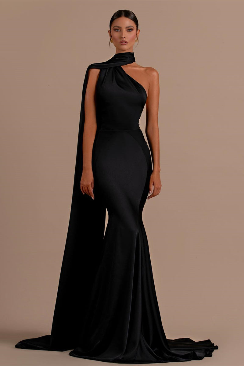 Black High Neck Mermaid Prom Dress with Open Back