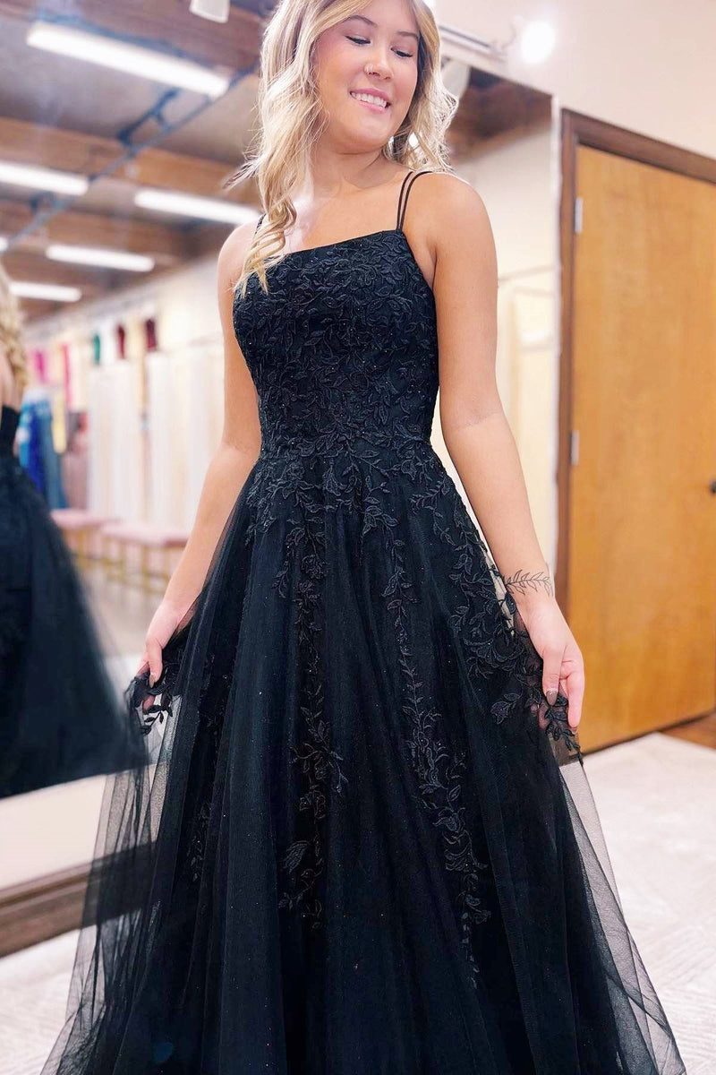 Sleeveless Black A-Line Prom Dress Featuring Appliques