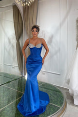 Royal Blue Mermaid Prom Dress with Beads Sleeveless Sweetheart Spaghetti Straps