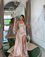 Mermaid Prom Dress with Strapless Split Appliques and Beads