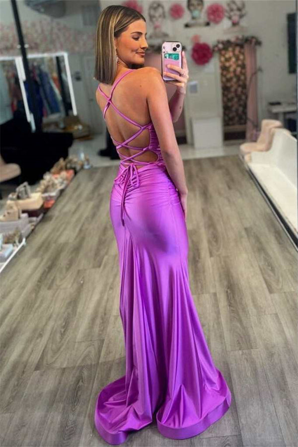 Sleeveless Mermaid Prom Dress with Spaghetti Straps and String Back