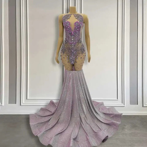 Purple Mermaid Prom Dress Sleeveless with Long Beadings